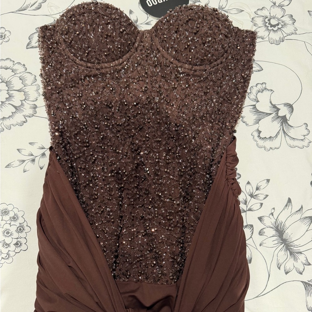 Glamorous Strapless Sequin Dress in Rich Brown - Picture 3 of 4